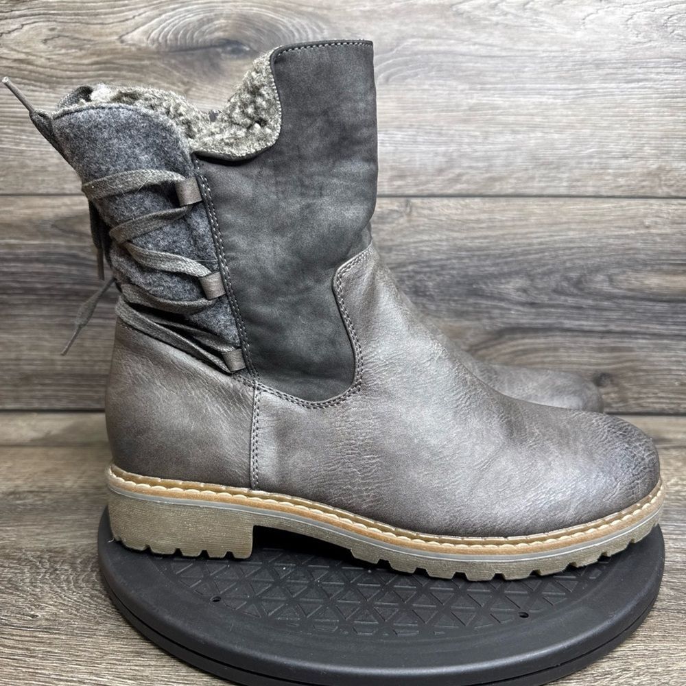 Patrizia By Spring Step Boots Womens Sz 10.5 Nainsi Zip Buckle Biker Boot Brown